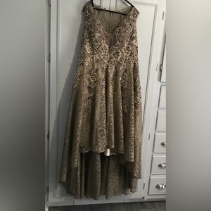 JOVANI Taupe Embroidered Rhinestone Lace High Low Formal Dress size 24 Wedding